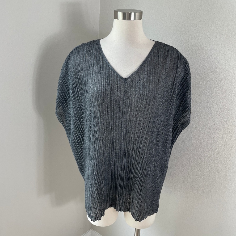 Eileen Fisher Womens Small Italian Yarn Crinkled Knit Top Charcoal Gray Dolman